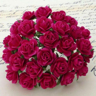 Papierový kvet - ruža - 25 mm - tm. ružová - 5 ks