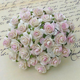 Papierový kvet - ruža - 25 mm - sv. ružová/smotanová - 5 ks
