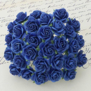 Papierový kvet - ruža - 15 mm - modrá - 10 ks