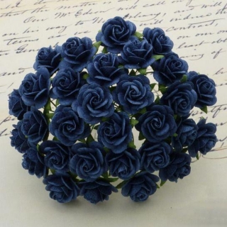 Papierový kvet - ruža - 10mm - tm. modrá - 10 ks