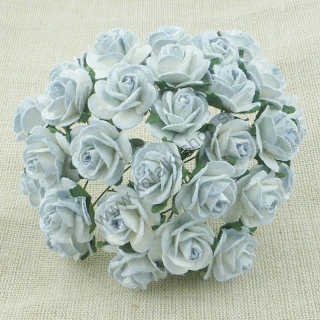 Papierový kvet - ruža - 20 mm - modrá/biela - 10 ks