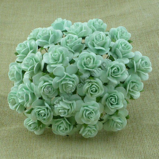 Papierový kvet - ruža - 25 mm - pastelová zelená - 5 ks