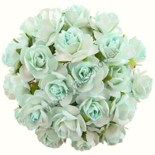 Papierový kvet - divá ruža - 30 mm - tyrkysová/smotanová - 5 ks