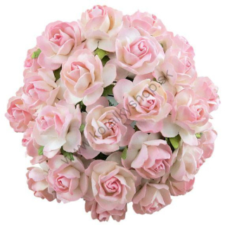 Papierový kvet - divá ruža - 30 mm - baby ružová/smotanová - 5 ks