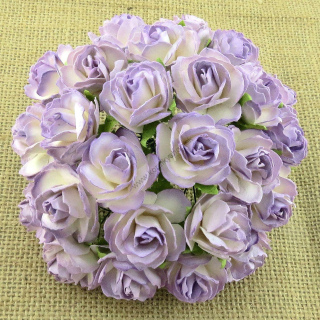 Papierový kvet - divá ruža - 30 mm - fialová/smotanová - 5 ks