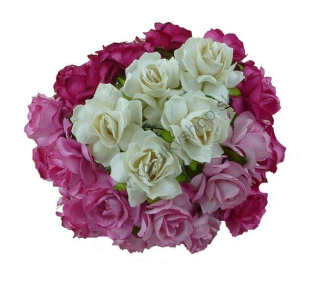 Papierový kvet - divá ruža - 30 mm - mix ružová - 5 ks