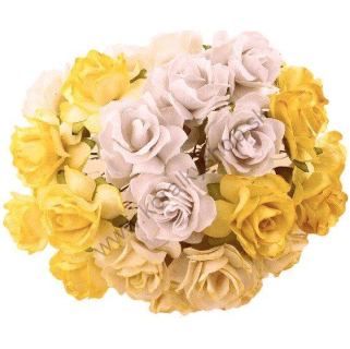 Papierový kvet - divá ruža - 30 mm - mix žltá - 5 ks