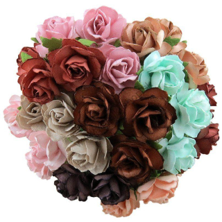 Papierový kvet - divá ruža - 30 mm - mix pastelový tmavá - 10 ks
