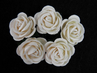 Papierový kvet - ruža - 35 mm - biela - 5 ks