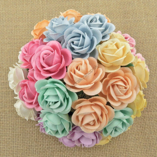 Papierový kvet - ruža - 35 mm - pastelový mix - 10 ks