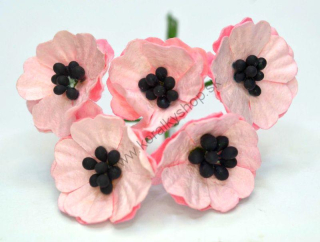 Papierový kvet - vlčí mak - cca 20 mm - sv. ružová - 5 ks