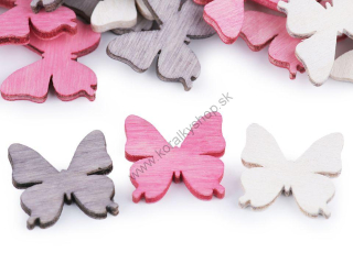 Drevená dekorácia - motýľ - 2 x 1,9 cm - mix farieb - 36 ks