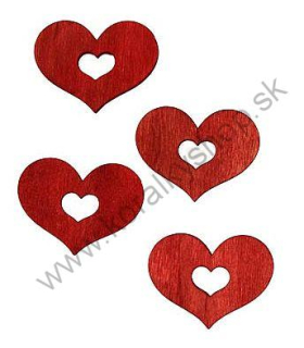 Drevená dekorácia - srdce - 4 x 3,5 cm - červená - 12 ks