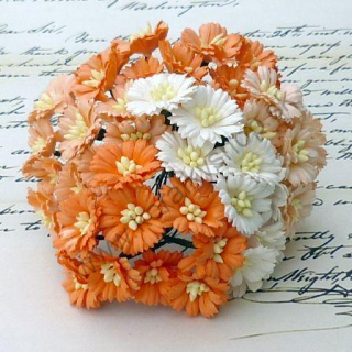 Papierový kvet - cosmos - cca 25 mm - oranžová mix - 5 ks