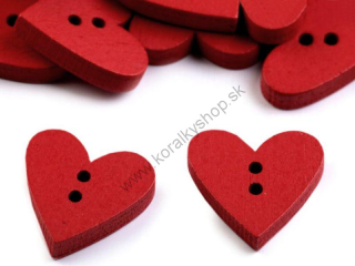 Drevený dekoračný gombík - srdce - 19x18x4 mm - červená - 1 ks