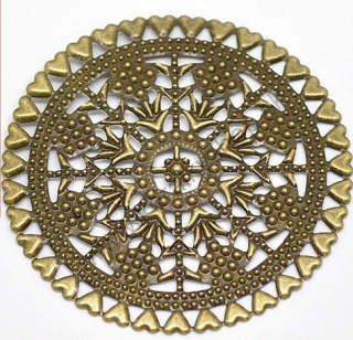Kovový filigrán - ornament-  pr. 60 mm - starobronz - 1ks