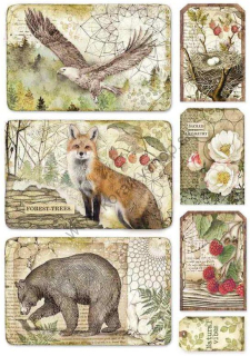 Ryžový papier - A4 - Forest framed eagle, bear, fox