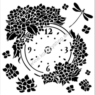 Plastová šablóna - Stamperia - 18 x 18 cm - Hortensia hodiny