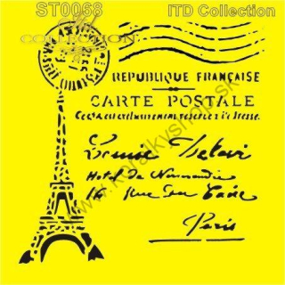 Plastová šablóna - 16 x 16 cm - Paríž, poštová známka