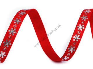 Ripsová stuha - vianočná - 10 mm - červená - 1 m