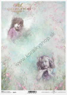 Ryžový papier - A4 - akvarelove pozadie, deti - motív R1675