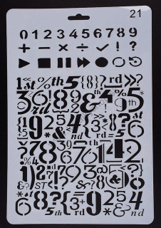 Plastová šablóna 25,9 x 17,4 cm - čísla - motív č. 21