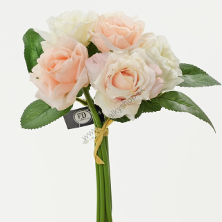 Kytica ruže mix - 24 cm - biela - ružová - 6 ks/zväzok