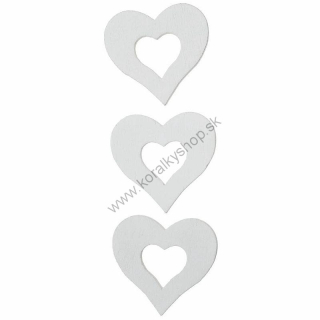 Drevená dekorácia - srdce - pr. 3 cm - biela - 40 ks
