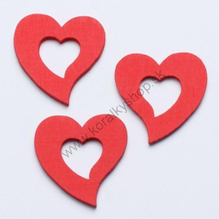 Drevená dekorácia - srdce - pr. 3 cm -červená - 40 ks