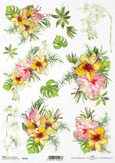Ryžový papier - A4 - kvety a listy palmy - motív R1756