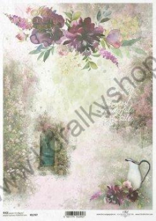 Ryžový papier - A4 - fialové kvety pozadie - motív R1747