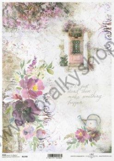 Ryžový papier - A4 - fialové kvety pozadie - motív R1748