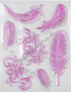 Silikónové pečiatky -  pierka, ornament - 14 x 18 cm - sada 7 v 1
