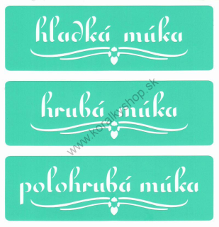Samolepiaca šablóna - 16x5 cm - nápisy 3 v 1 (hladká múka...)