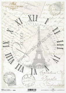 Ryžový papier - A4 - retro hodiny Eiffelova veža- motív R0749
