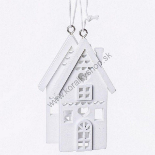 Drevený záves - domček - 5x9cm - biela - 2 ks