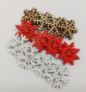 Vianočná dekorácia - vločky mix - 3,5 cm - prírodná/biela/červená - 12 ks