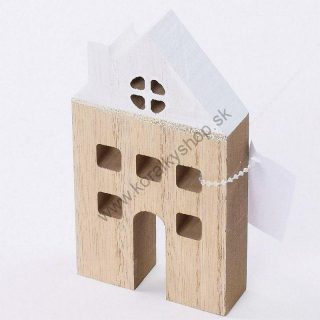 Drevený domček - 6,6 x 12 x 2 cm - prírodná, biela- 1 ks