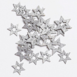 Vianočná dekorácia - hviezdy mix - 2,5 až 3,5 cm - strieborná - 24 ks