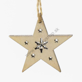 Vianočná dekorácia záves - hviezda - pr. 5 cm - prírodná - 6 ks