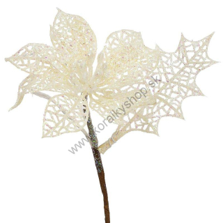 Vianočná ruža glitrová - biela - pr. 10 cm - 1ks