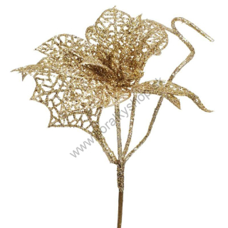 Vianočná ruža glitrová - zlatá - pr. 10 cm - 1ks