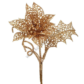 Vianočná ruža glitrová -  tm. zlatá - pr. 10 cm - 1ks