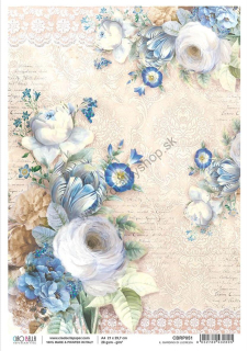 Ryžový papier - A4 - modré kvety - motív CBRP051