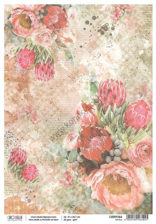 Ryžový papier - A4 - ružové kvety - motív CBRP064