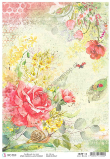Ryžový papier - A4 - ruže, záhrada, lienka - motív CBRP116