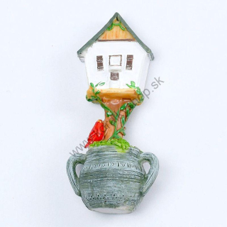 Miniatúra kvetináč s domčekom - 4 x 8,3 cm - 1 ks