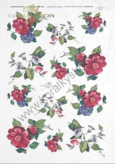 Ryžový papier - A4 - červené kvety - motív R0145