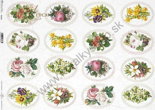 Ryžový papier - A3 - medailóny kvety - motív R0184L