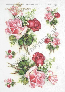 Ryžový papier - A4 - ružové ruže - motív R0330